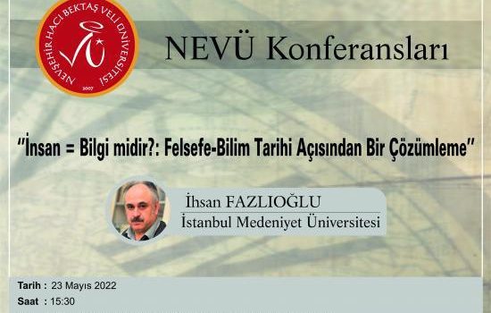 Prof. Dr. İhsan Fazlıoğlu tarafından “İnsan = Bilgi midir?: Felsefe-Bilim Tarihi Açısından Bir Çözümleme” Konulu Konferans düzenlenecek