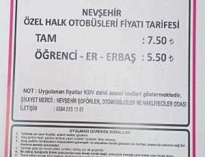 Nevşehir’de şehir içi toplu ulaşım ücretleri zamlandı