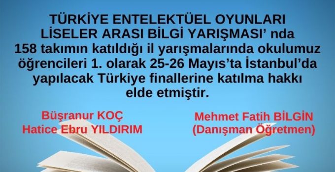 H. Avni İncekara Fen Lisesi “Türkiye Entelektüel Oyunları” Nevşehir İl 1.si Oldu