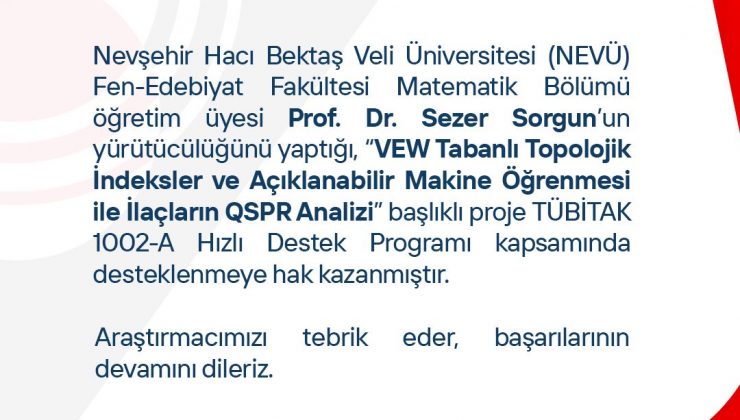 NEVÜ Öğretim Üyesi Prof. Dr. Sezer Sorgun’un Projesine TÜBİTAK Desteği