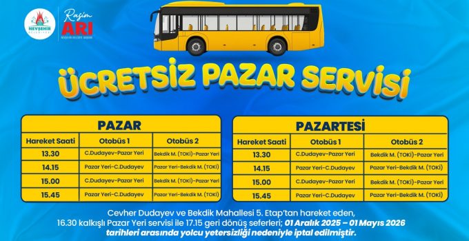 Nevşehir’de Ücretsiz Pazar Servisi Uygulamasında Güncelleme