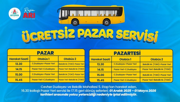 Nevşehir’de Ücretsiz Pazar Servisi Uygulamasında Güncelleme