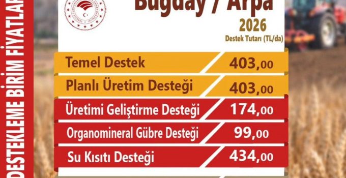 2026 Üretim Yılı Buğday ve Arpa Destekleri Açıklandı