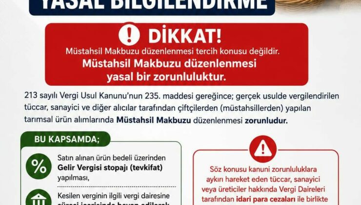Nevşehir Ticaret Borsası’ndan Üretici ve Üyelere Müstahsil Makbuzu Uyarısı