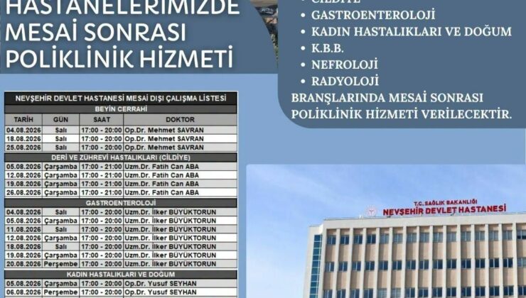 Nevşehir’de Ağustos Ayında Mesai Sonrası Poliklinik Hizmeti Devam Edecek