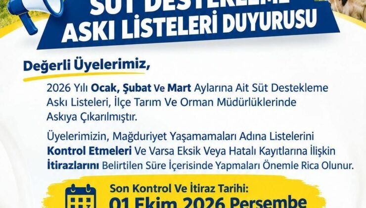 2026 Yılı Süt Destekleme Askı Listeleri Yayımlandı