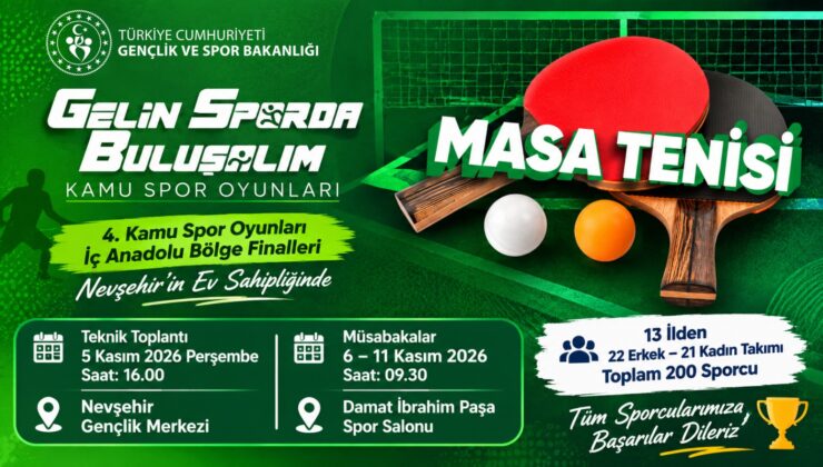 Nevşehir, 4. Kamu Spor Oyunları İç Anadolu Masa Tenisi Finalleri’ne Ev Sahipliği Yapacak