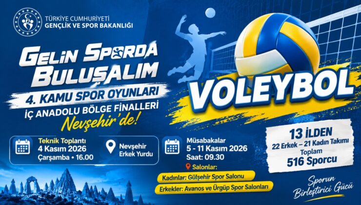 Nevşehir 4. Kamu Spor Oyunları Voleybol İç Anadolu Bölge Finallerine Ev Sahipliği Yapacak
